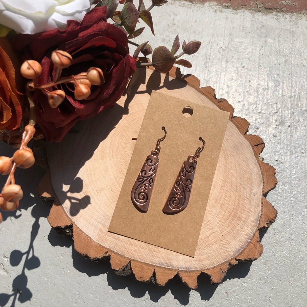 Cute 1” etched rose gold boho earrings